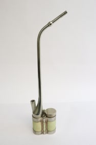 19th/20th c. white metal water pipe w/ bone carved body