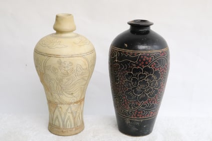 2 vintage Song style earthenware vases