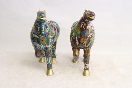 Pair cloisonne horses