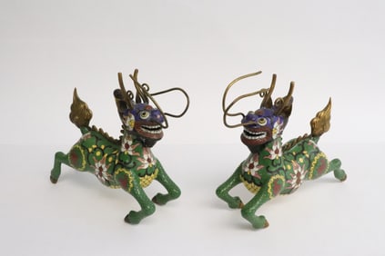 Pair cloisonne qilin