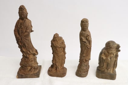 4 Chinese wood carved deities