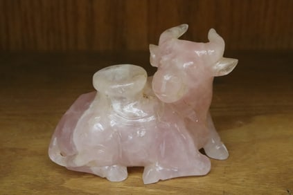 Chinese rose quartz carved candle stand