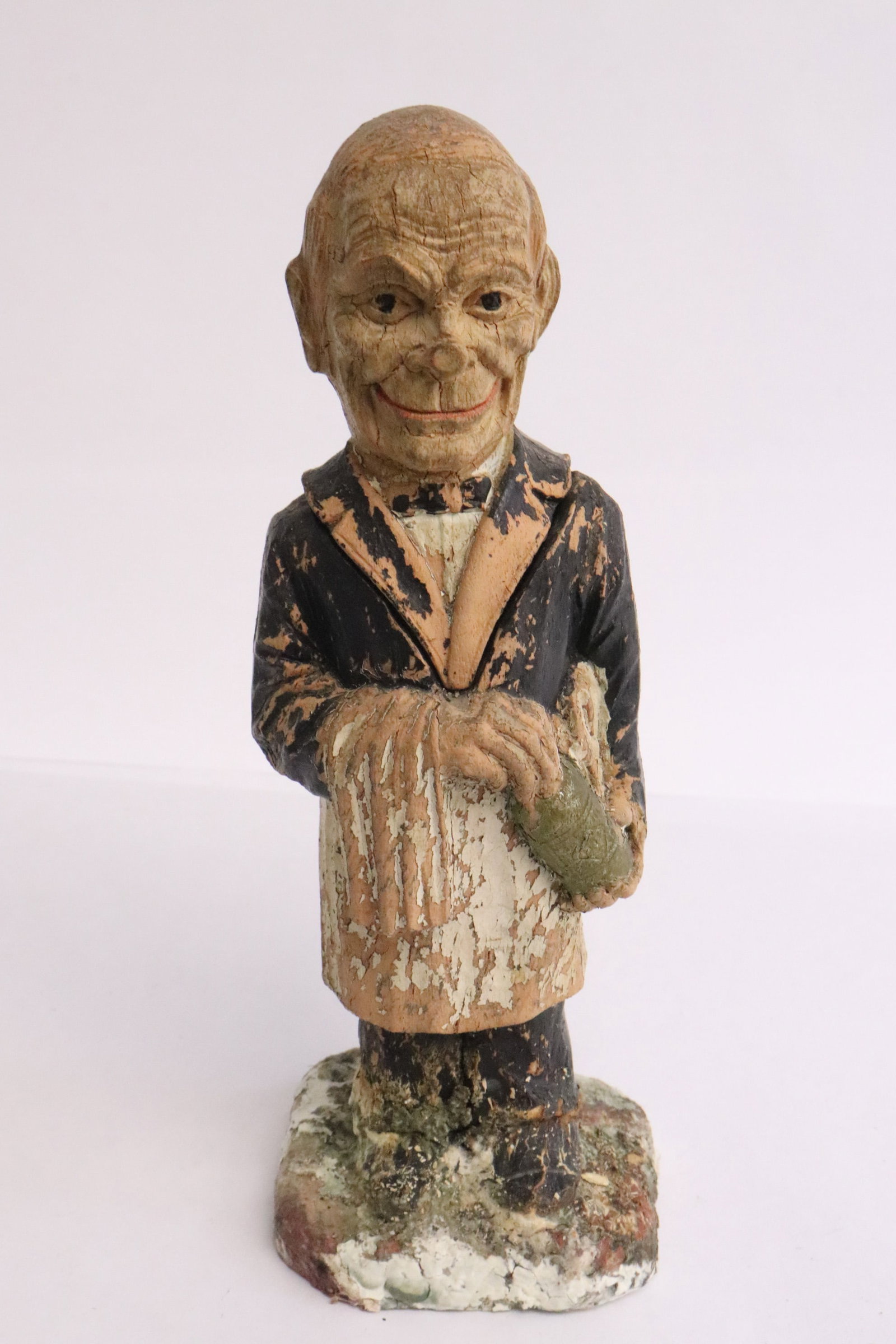 Rare antique wood carved wine bottle opener: Rare antique wood carved wine bottle opener in the form of figure, 7.9"H