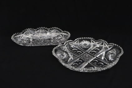 2 signed brilliant cut crystal platters