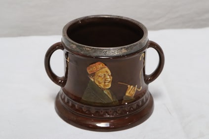 Royal Doulton 2-handled mug w/ silver rim, London mark