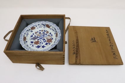 Chinese blue, red and white porcelain plates