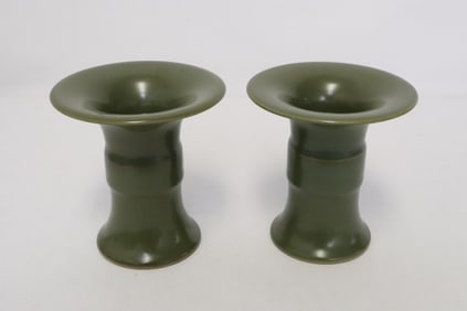 Pair tea dust glaze style porcelain trumpet vases