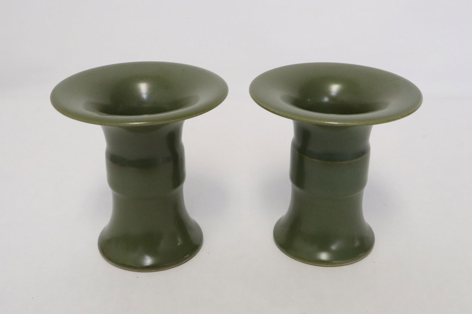 Pair tea dust glaze style porcelain trumpet vases (1 of 11)