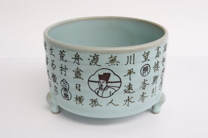 Light blue porcelain glazed tripod cense