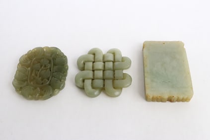 3 Chinese celadon jade carved ornaments
