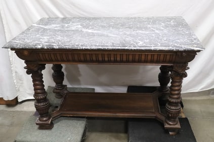 Victorian large marble top oak center table