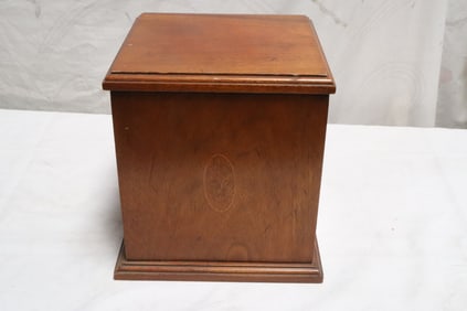 English antique inlaid mahogany table top pedestal stand