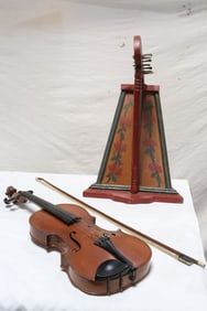 Vintage violin with bow, and a table top harp