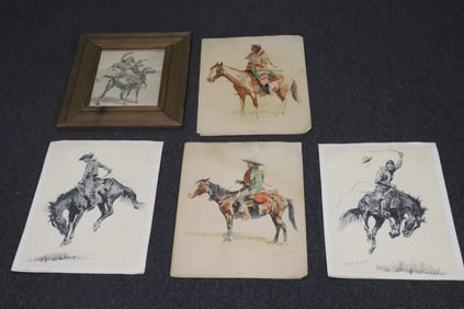 5 vintage etchings