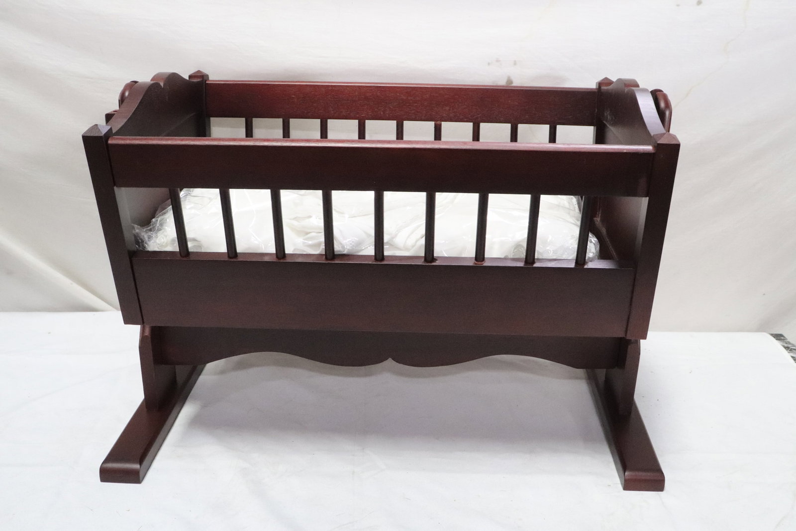 Mahogany doll bed: Mahogany doll bed, 16.15"x23.3"x13.9"