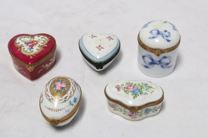 5 hand painted Limoge trinket boxes
