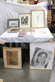 Lot of paintings, etchings, and prints