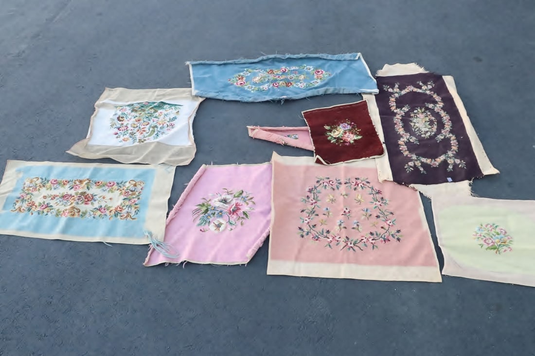 9 needle point panels: 9 needle point panels, 10.3"x13.6" - 19.2"x38"