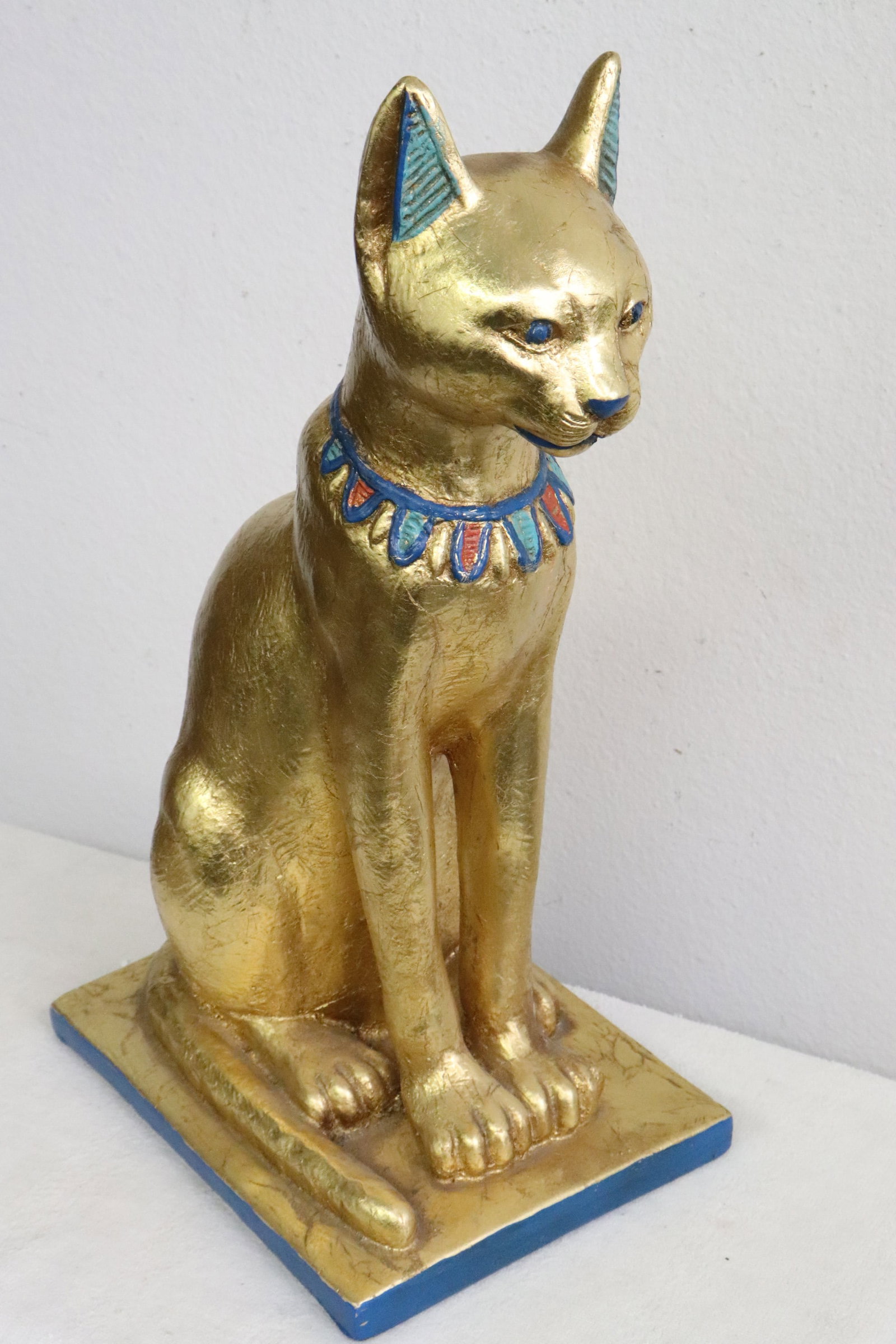 A gold tone painted terracotta model of cat: A gold tone painted terracotta model of cat, 18"H