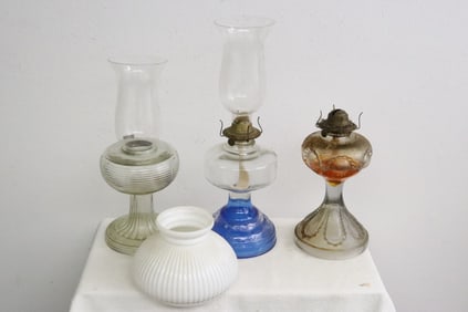 3 Victorian oil lamps