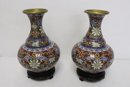 Pair Chinese cloisonne vases with stands