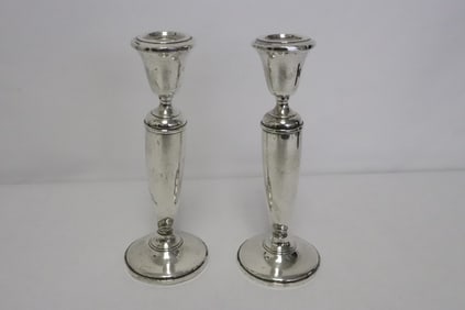 Pair weighted sterling candle holders