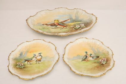 3 hand painted Limoge plates with pheasants