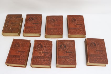 8 volumes of "Dickens works", w/ illustration, c1890