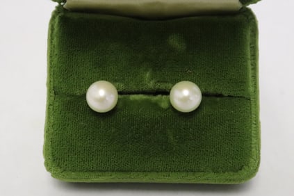 Pair early 20th c. cultural pearl earrings w/ sterling back