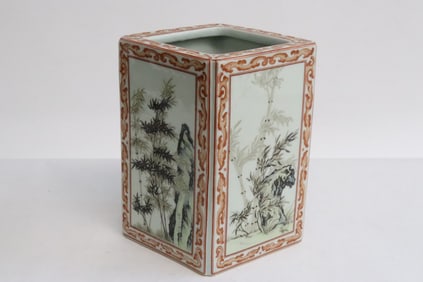 Chinese lorenz shaped famille rose brush holder