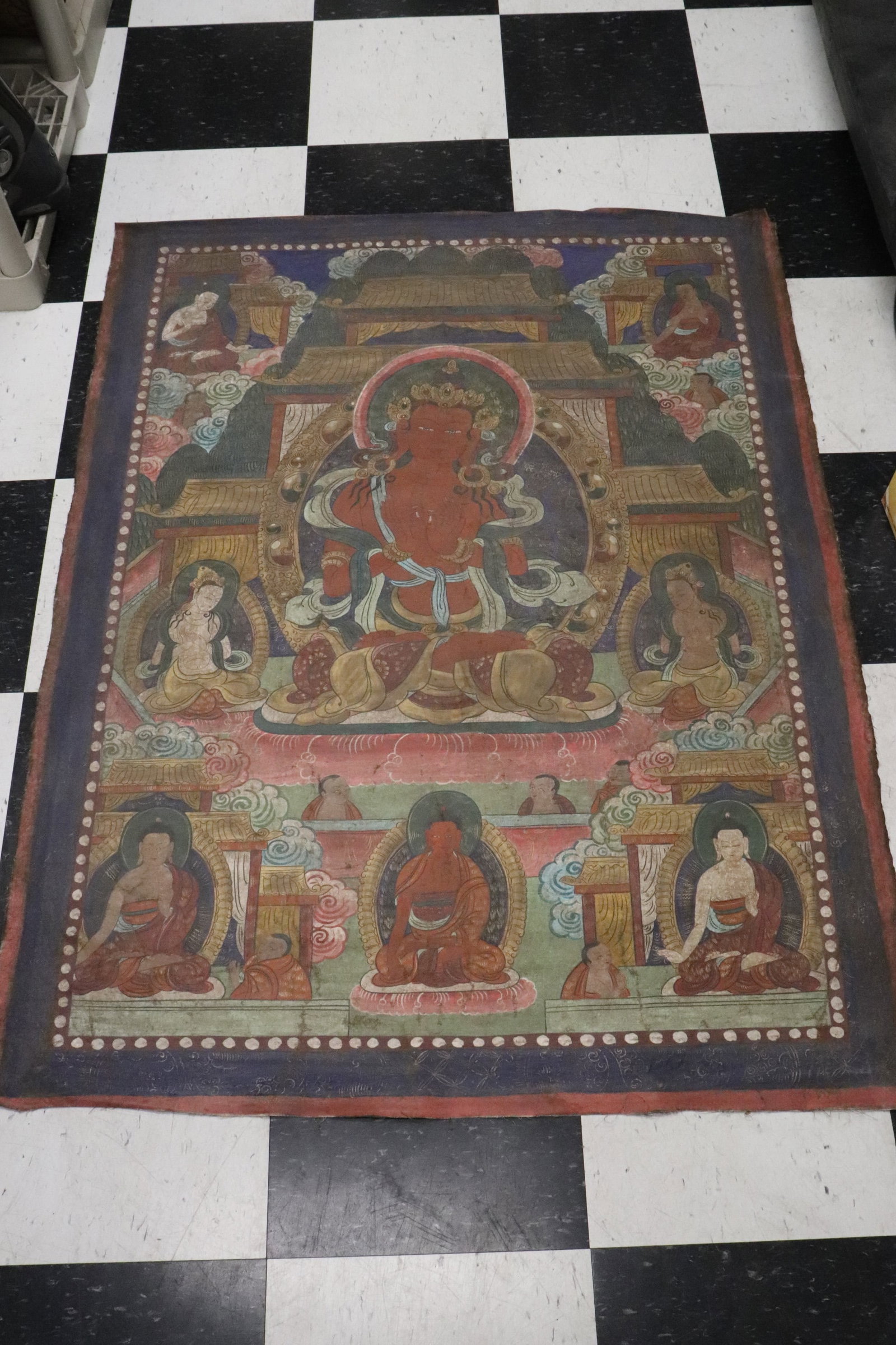 A hand painted thangka: A hand painted thangka, 48.5"x37.5"