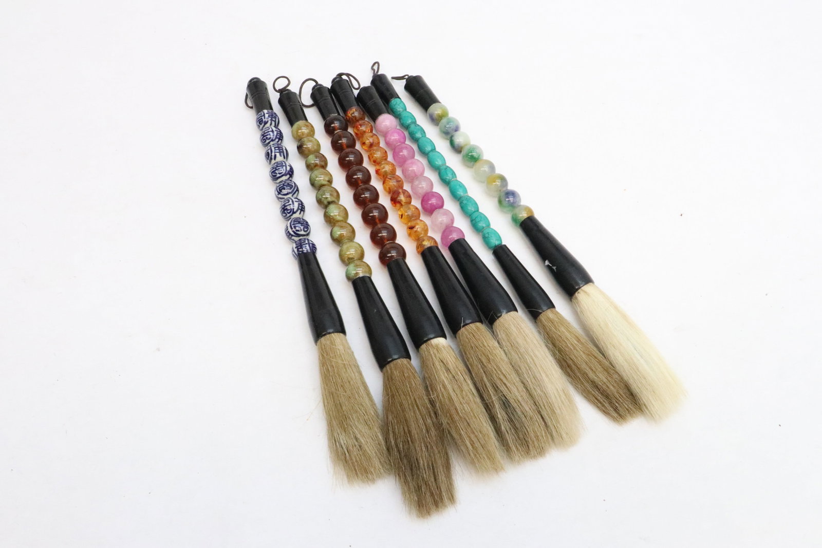 7 Chinese painting brushes: 7 Chinese painting brushes, 9.6"L - 10.2"L