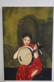 Oil on canvas painting "girl with mandolin"