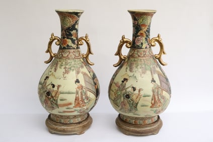 Pair satsuma style porcelain vases