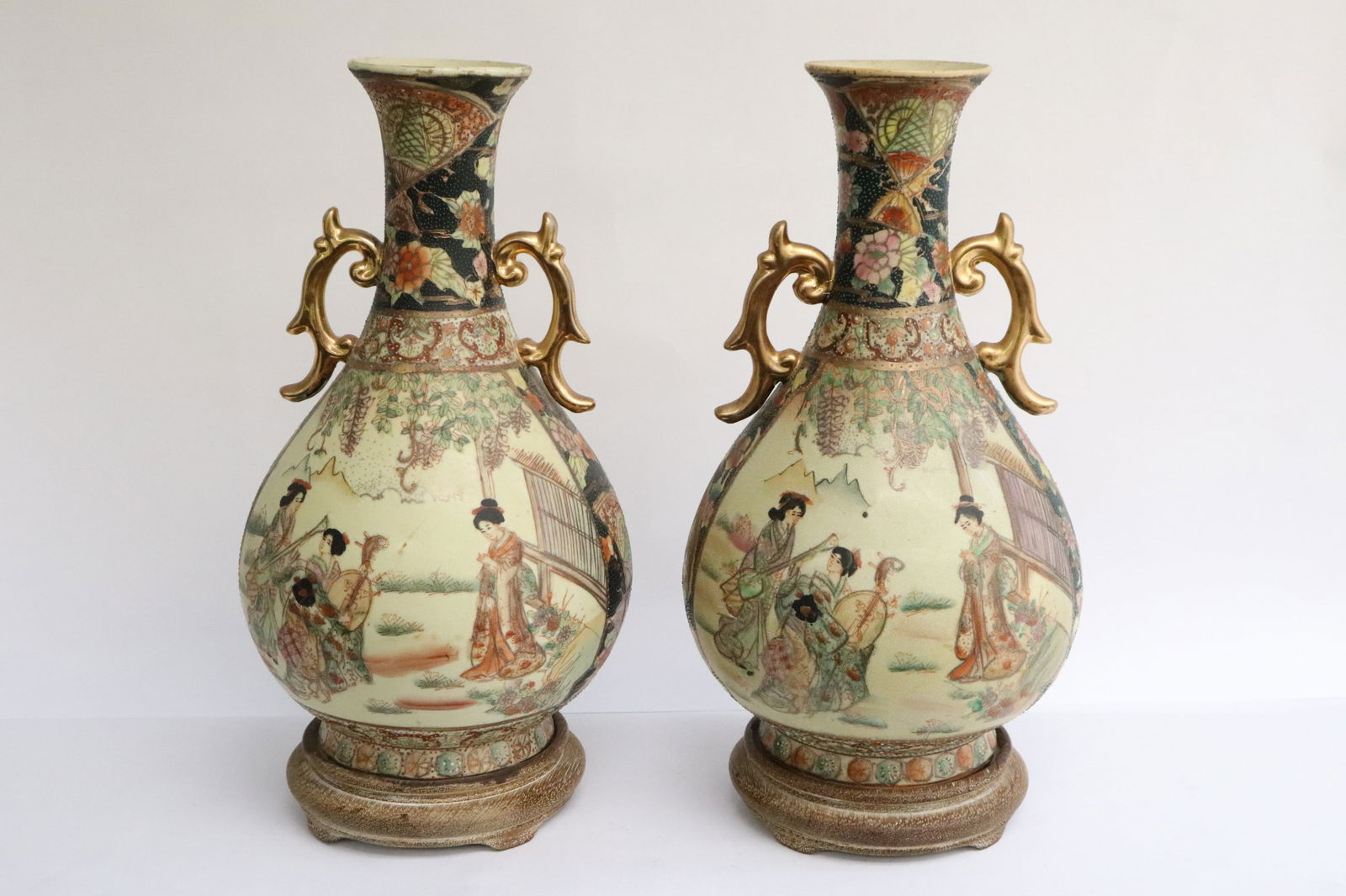 Pair satsuma style porcelain vases (1 of 9)