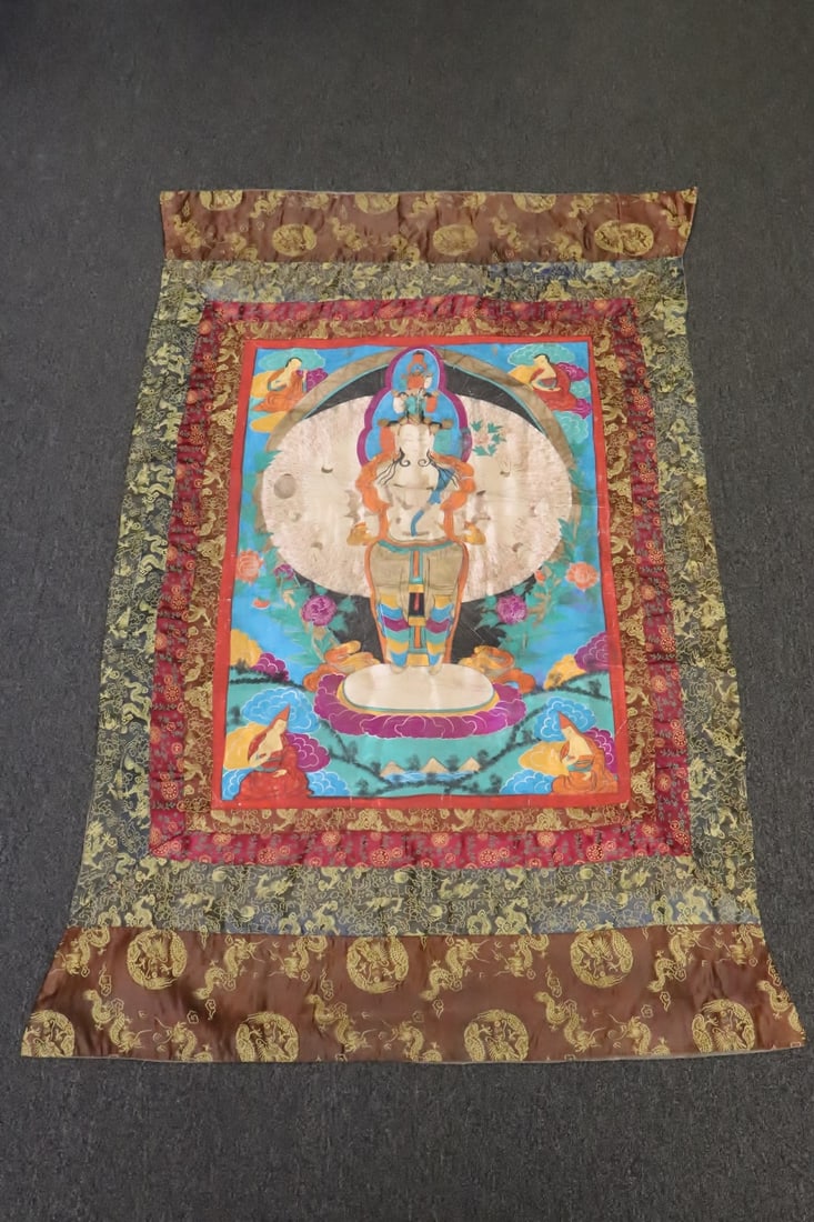 A hand painted thangka: A hand painted thangka, 51"x34.4"