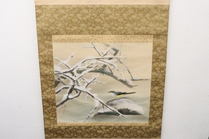 Chinese watercolor scroll "bird with plum tree"