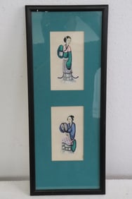 2 Chinese antique miniature paintings, framed