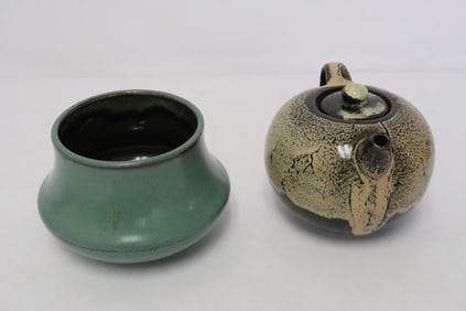 a brown glazed teapot, & a celadon porcelain censer