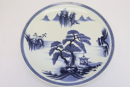 Large Chinese/ Japanese b&w porcelain charger