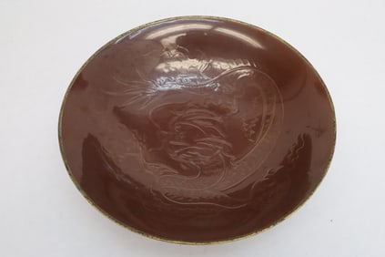 Large brown glazed porcelain bowl