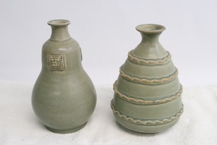 2 light celadon porcelain vases