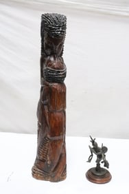 A bronze sculpture, & African wood sculpture