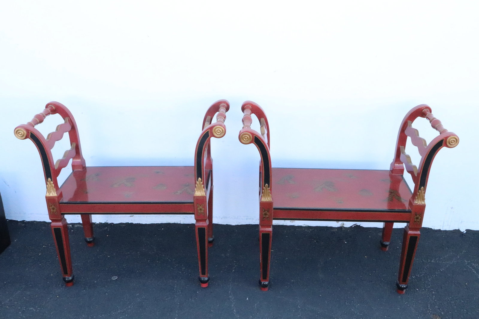 Pair Ethan Allen chinoiserie bedside benches (1 of 9)