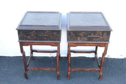 Pair Ethan Allen chinoiserie side tables