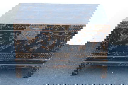 Ethan Allen chinoiserie storage trunk with stand