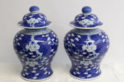 Pair Chinese blue and white porcelain jars