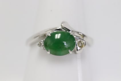 18K W/G jadeite diamond ring w/ GIA report