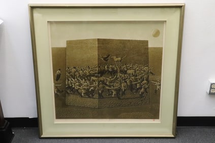 Zhang Minjie wood cut print, "Wall #3" signed & seal mark