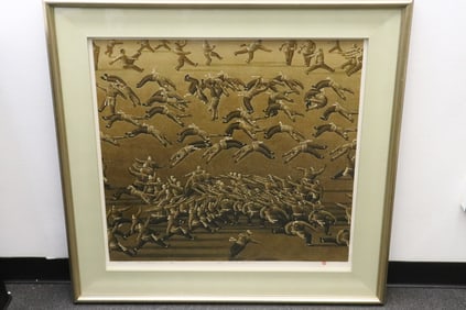 Zhang Minjie wood cut print, signed and seal mark